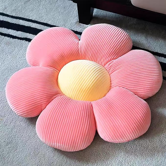 3Pcs Flower Pillows, 18'' Plush Flower Shaped Throw Pillow, Butt Cushion, Floor Pillow, Decorative Seating Cushion for Bedroom, Sofa, Chair, Cute Room Decor (Pink)