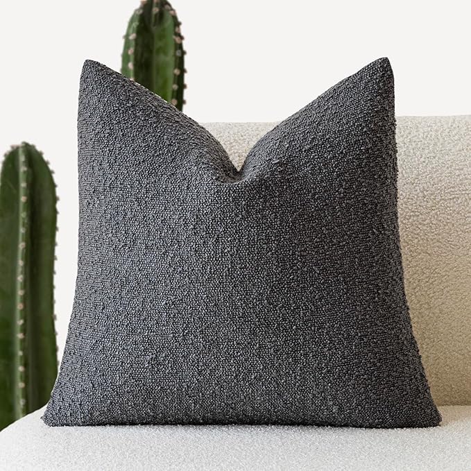 Foindtower Decorative Boucle Throw Pillow Covers Accent Solid Pillow Cases Cozy Soft Textured Couch Cushion Case for Chair Sofa Bedroom Living Room Home Decor 22 x 22 Inch,Dark Grey