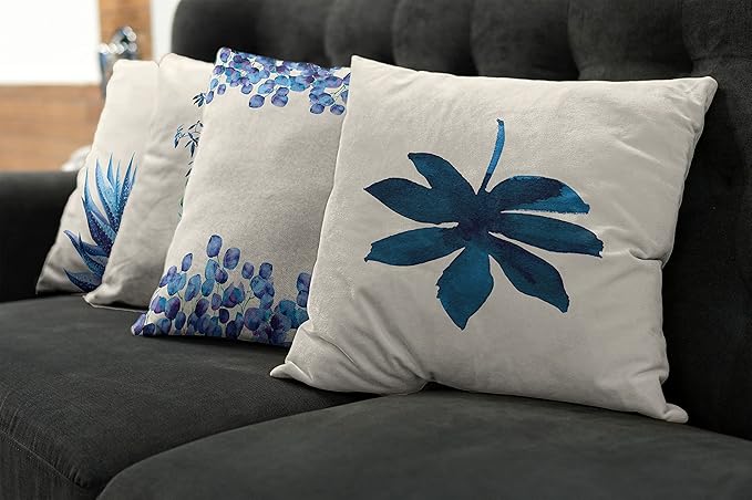 Ambesonne Botanical Throw Pillow Cushion Case Pack of 4, Minimalist Watercolor Painting Leaves Agave Branches Plant in a Pot, Modern Accent Double-Sided Digital Printing, 18", Dark Turquoise Ceil Blue