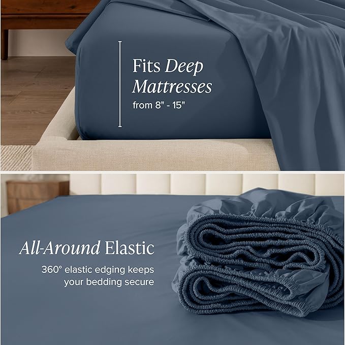 Bare Home 100% Organic Cotton Full Sheet Set - Crisp Percale Weave - Lightweight & Breathable - Bedding Sheets & Pillowcases (Full, Bering Sea)