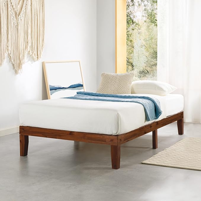 Mellow Naturalista Classic 12 Inch Solid Wood Platform Bed with Wooden Slats, Twin XL, Espresso