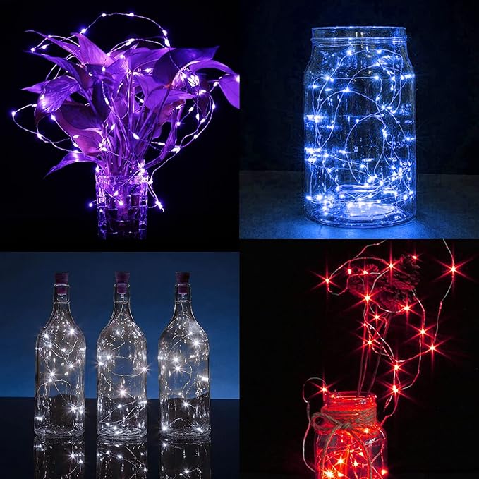 WATERGLIDE 12 Pack Fairy Lights Battery Operated (Included), 7 ft 20 LED Mini String Lights, Waterproof Silver Wire Firefly Starry Lights for DIY Wedding Christmas Party Mason Jars Decor, Multicolor