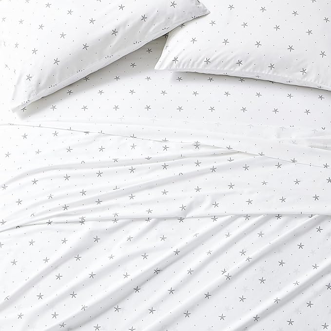 Nautica - Twin Sheets, Cotton Percale Bedding Set, Fully Elasticized, Ideal Dorm Essentials(Star Spangled Coastal Navy, Twin)