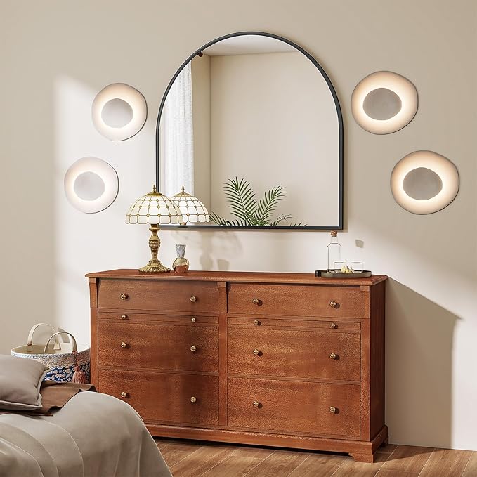 VooBang Wide Arched Wall Mirror, 38 x 40 inch Arch Bathroom Mirror, Wall Mounted Vanity Mirror with Arch Metal Frame, Modern Bathroom Vanity Mirror for Bedroom, Living Room, Hanging or Leaning, Black