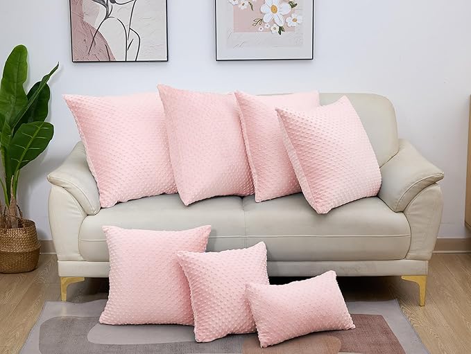 2 Packs Throw Pillow Covers, Neutral Decorative Couch Pillow Cover for Living Room Bed Sofa Rustic Farmhouse Boho Home Decor, Soft Plush Cushion Case Slipcover (Light Pink, 26"x 26")