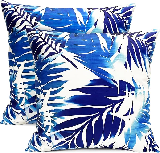 Decorative Throw Pillow Covers Set of 2 Blue Leaves of Tropical Pillow Covers 18x18 inch Soft Short Plush Square Throw Pillows,Farmhouse Outdoor Pillow Covers for Couch Sofa Living Room