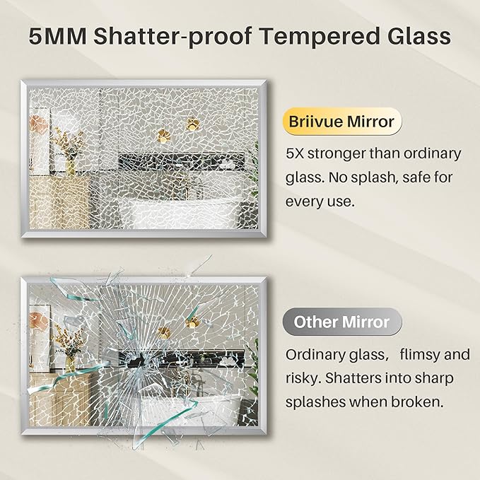 60x36 Inch Brushed Nickel Bathroom Mirror for Wall, Thick Metal Framed Rectangle Mirrors for Over Sink, Bedroom, Living Room, Entryway, Anti-Rust, HD Tempered Glass