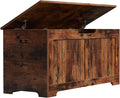 Wooden Storage Chest Box with Flip-top Lid & Safety Hinge, 39.4 Inch Living Room Organizer, Bedroom Bench, Rustic Brown