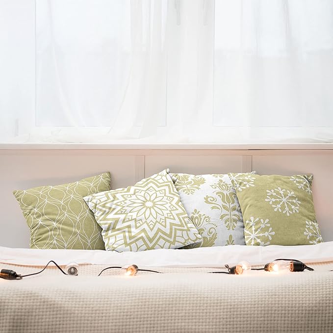Ambesonne Retro Throw Pillow Cushion Case Pack of 4, Trellis Grid Medieval Floral Damask Mandala Flower Ornament in Modern Monochrome, Modern Accent Double-Sided Digital Printing, 20", Pale Khaki