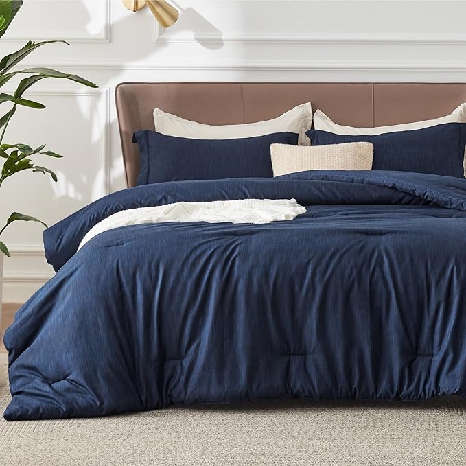 Bedsure Full Comforter Set - Navy Soft Bedding for All Seasons, Cationic Dyed Bed Set, 3 Pieces, 1 Full Size Comforter (82"x86") and 2 Pillow Shams (20"x26"+2")
