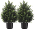 2FT Artificial Cedar Topiary Tree Lifelike Faux Cedar Pines Christmas Trees UV Rated Faux Shrubs Everygreen Plants for Front Porch Outdoor Decor Set of 2
