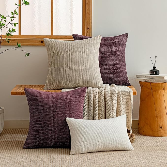 a moment Wine Red Chenille Throw Pillow Covers 20x20 Inch Pack of 2 Modern Decorative Throw Pillow Covers Farmhouse Cross Covers Home Decor for Sofa Bedroom Living Room