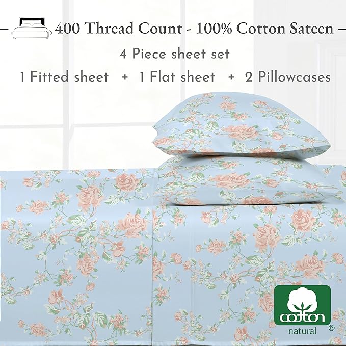 California Design Den California King Sheet Sets - 400 Thread Count Sateen, Natural 100% Cotton Sheets Set Deep Pocket Cooling and Durable Bedding - Antique Rose