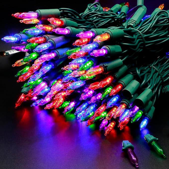 YULETIME 200 Multicolor LED Christmas Lights with Green Wire, Pack of 2 Strands 33 Feet 100 Lights UL Certified Holiday String Light Set