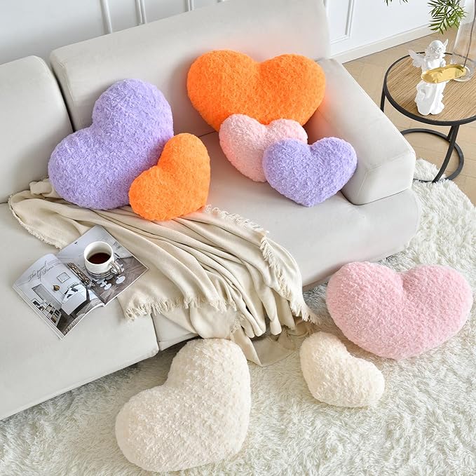 Heart Pillow, Soft Heart Shaped Pillow with Room Decorative Throw Pillows for Bed Couch Chair Sofa, Heart Shaped Cute Throw Pillow Cushion for Bedroom Living Room (Lavender, Large 19.6" x 15.7")