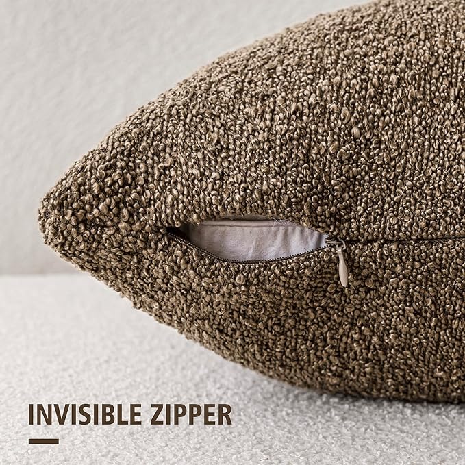 Foindtower Decorative Textured Boucle Throw Pillow Covers Accent Solid Pillow Cases Neutral Soft Cozy Couch Cushion Case for Chair Sofa Bedroom Living Room Home Decor 24x24 Inch,1PC,Light Brown