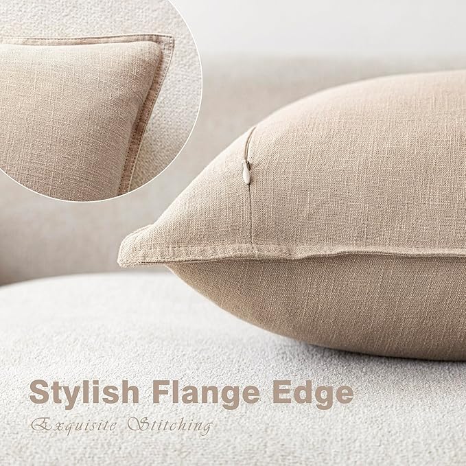 Foindtower Pack of 2, Decorative Linen Soild Throw Pillow Covers Soft Accent Cushion Case Farmhouse Neutral Pillowcase for Chair Couch Sofa Bedroom Living Room Home Decor 20 x 20 Inch Tan Beige