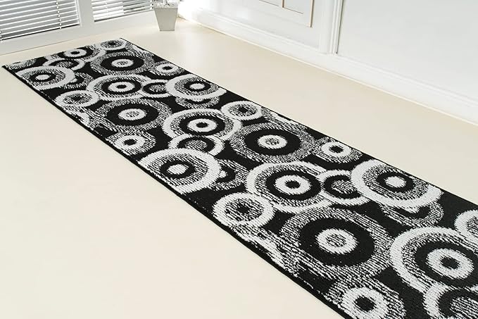 Custom Length Cut to Size Modern Farmhouse Carpet Runner Rug for Hallways, Non Slip Rubber Backed, 31 inch Wide X Customized Length, Geo Black, 31 inch X 32 feet