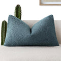 Foindtower Decorative Textured Boucle Throw Pillow Covers Accent Solid Lumbar Pillow Cases Neutral Soft Couch Cushion Case for Chair Sofa Bedroom Living Room Home Decor 12x20 Inch,1PC,Misty Blue