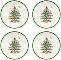 Spode Christmas Tree 10.5" Dinner Plate (Set of 4) - Festive Holiday Stoneware Plate with Christmas Tree & Green Borders, Microwave, Dishwasher, Freezer & Oven Safe - Holiday Tableware