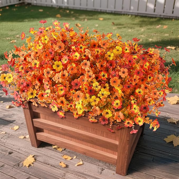 Artificial Fall Flowers for Decoration Fake Flowers Outdoor Artificial Plants, 12 Bundles Faux Mums Autumn Plastic Flower UV Resistant for Porch Patio Home Yard Garden Window Box Pot Planters