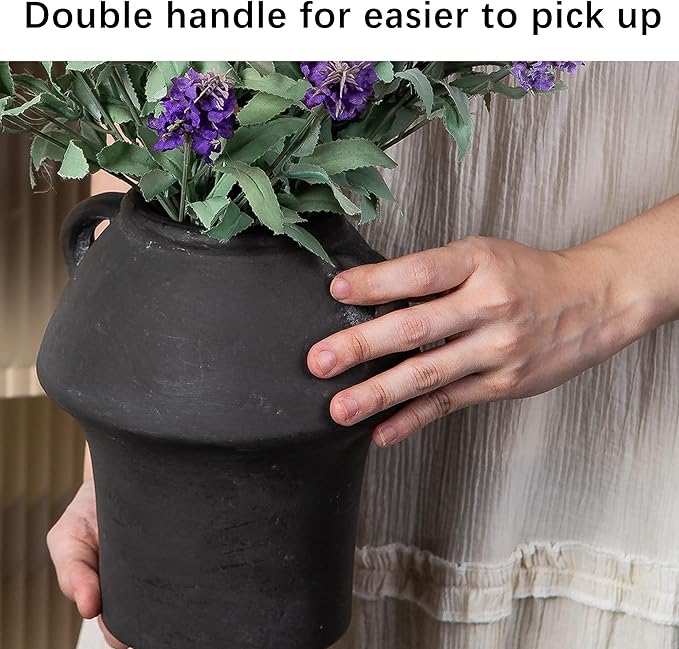 7 Inch Ceramic Vases with Handle, Rustic Vase forFlower, Vintage Terracotta Vases Home Decor, Christmas Decorative Farmhouse Vase for Home Decor, Living Room, Shelf Decor, Farmhouse, Table, Lyeec