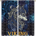 Viking Wolf Curtains Blue Rune Nordic Gothic Animal Curtains Dark Ancient Totem Mythological Pattern Printed Curtains Boys Bedroom Living Room Decoration Blackout Curtains W55 * L63 Inch