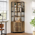 Tribesigns Tall Corner Storage Cabinet, 77.76-Inch Industrial Corner Shelf with Door, 7-Tier Metal Bookshelf Storage Bookcase Display Shelving Unit for Living Room, Rustic Brown