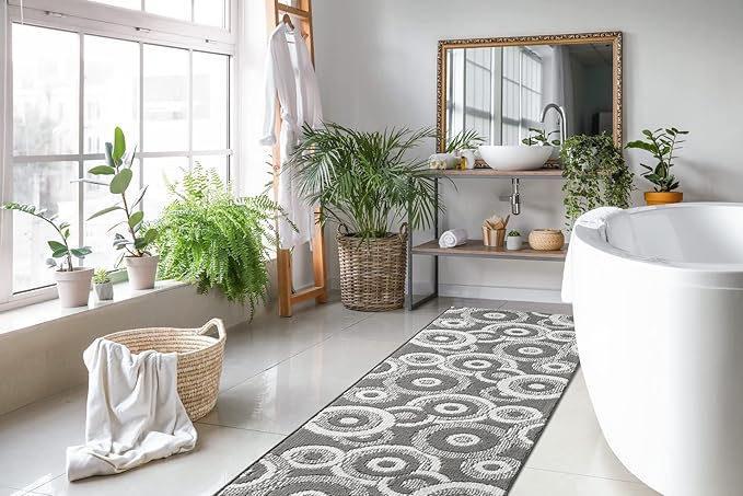 Custom Length Cut to Size Retro Modern Geometric Carpet Runner Rug for Hallways, Non Slip Rubber Backed, 31 inch Wide X Customized Length, Geo Grey, 31 inch X 16 feet