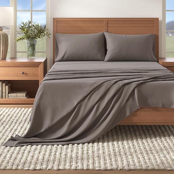 Great Bay Home Flannel Sheet Set Full Size - 100% Turkish Cotton, Double-Brushed, Winter Bed Sheets - Ultra-Soft, Cozy, 4-Piece Bedding Set (Frost Grey)