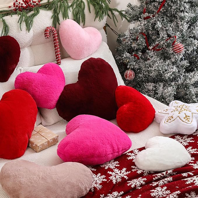 YRXRUS Heart Pillow, Red Heart Pillows, Love Pillow Gifts, 14X17 Inch Large Heart Shaped Pillows, Faux Rabbit Fur Coquette Room Decor Throw Pillows, Living, Bedroom
