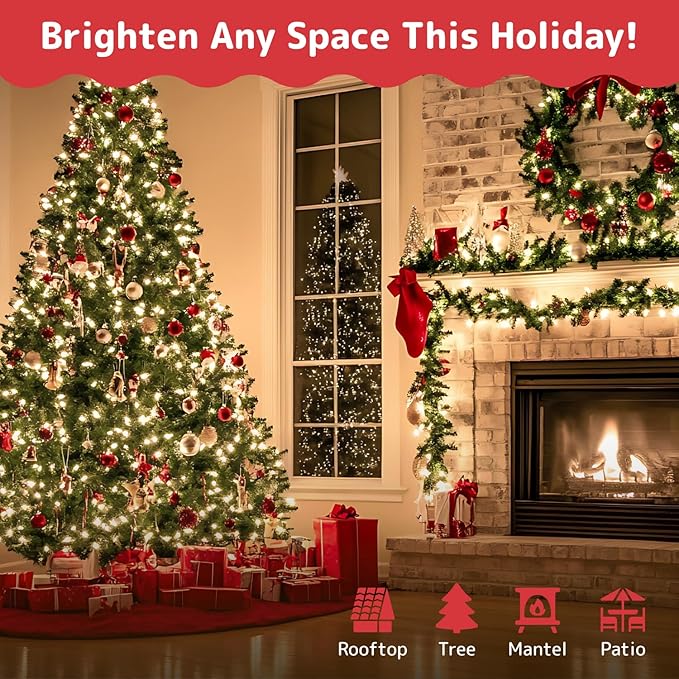 PREXTEX 100-Count Warm White Christmas Lights - 20 ft Clear StringLights on White Wire - Incandescent Xmas TreeLights for Indoor and Outdoor Decorations