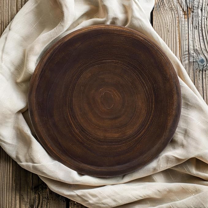 Wooden Decorative Bowls, 13 Inch Round Paulownia Wood Centerpiece Bowls for Home Decor, Blackened Fruit Bowl for Coffee Table, Key Tray for Entryway Moss Holder (Black)