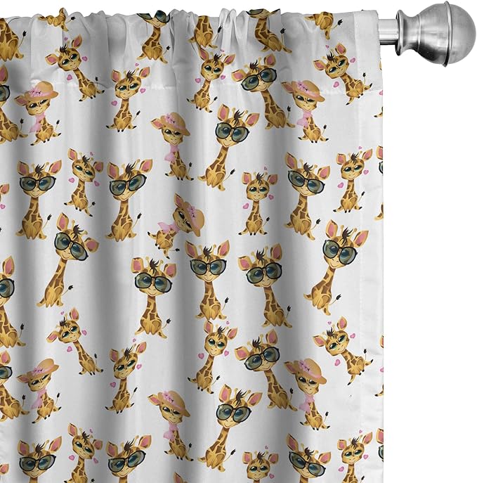 Ambesonne Giraffe Curtains, Savannah Animal Romantic Characters Funny Mascots in Human Clothes, Window Treatments 2 Panel Set for Living Room Bedroom, Pair of - 28" x 84", Brown Yellow