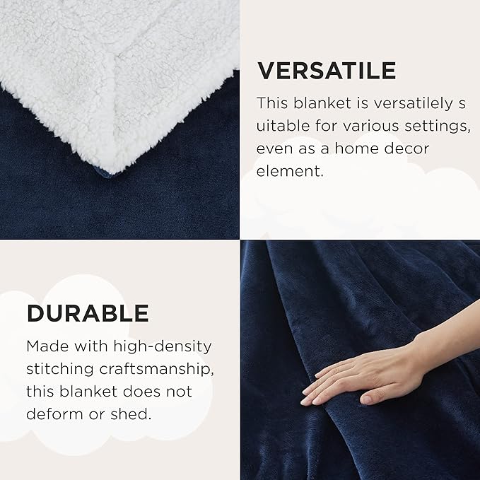 Bedsure GentleSoft Sherpa Fleece Throw Blanket for Couch - Thick and Warm Throw for Women and Men, Soft Fuzzy Plush Blanket for Winter, Navy, 50x60 Inches