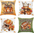 Fall Pillow Covers 16x16 Set of 4,Football Velvet Throw Pillows Farmhouse Autumn Pillowcases Decorative Home Decor for Couch Sofa, Porch Bed Living Room Fall Home Decorations