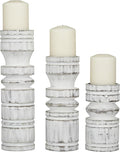 Deco 79 Wood Decorative Candle Holder Candle Stand, Set of 3 Candlestick Holder 14", 11", 8" H, White