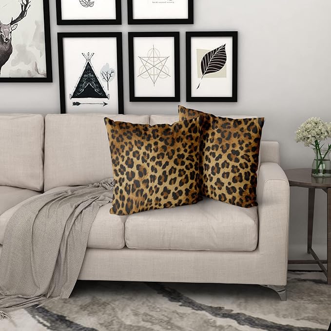 Brown Leopard Throw Pillow Cover - 2 Pcs Cheetah Animal Print Pillows Covers 20x20 inch Soft Bed Decorative Pillow Case for Home Couch Sofa Outdoor Decor