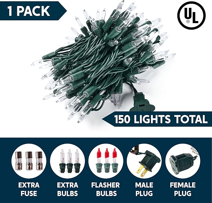 Joiedomi Clear Christmas String Lights Indoor,150 Count Mini Warm White Fairy Light,31.2FT Lighting Decor for Patio Dorm Classroom Bedroom Holiday Wedding Party Garland Birthday Festival,Green Wire