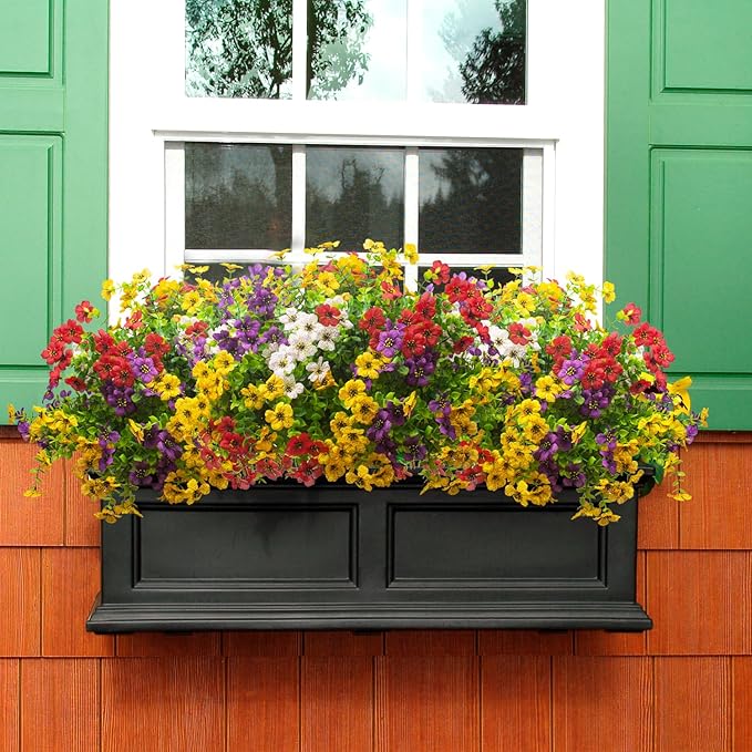 Artificial Fake Plants Flowers for Outdoor Spring Decoration, 16 Bundles Faux Silk Colorful Daisy UV Resistant Realistic for Outside Porch Patio Home Yard Garden Planters Pots Window Box(Mix)