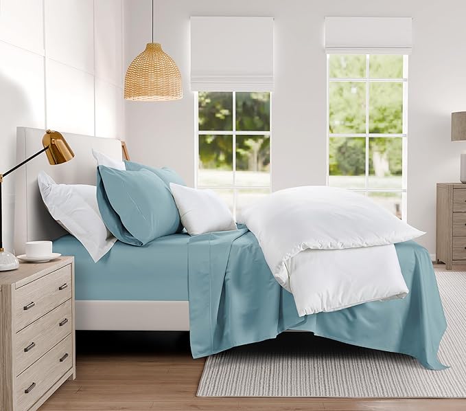 100% Cotton Sheets Queen Size Set- 1000 Thread Count Queen Size Sheets Set, Luxury Hotel Sheets, Soft & Smooth Sateen Weave, Cooling Sheets, 15" deep fitted sheets queen size- French Blue