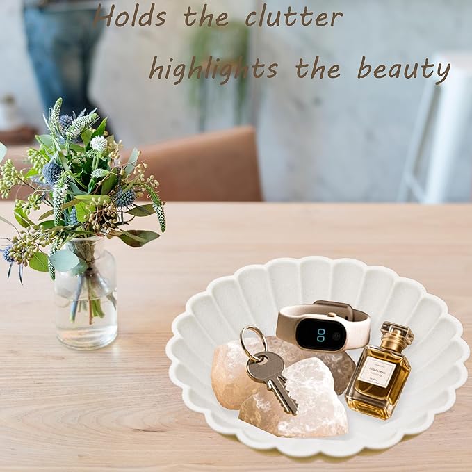 Ocean-Inspired Scallop Decorative Tray, Fruit Bowl Home Decor, Coffee Table Tray, Key Bowls Entryway Decor, Handmade Non-Slip Decorative Tray with Coastal Charm