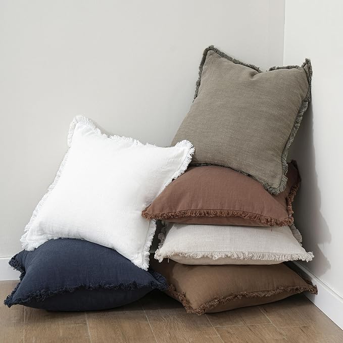 Foindtower Decorative Linen Fringe Lumbar Throw Pillow Covers Cozy Boho Farmhouse Cushion Cover with Tassel Soft Accent Pillowcase for Sofa Bed Living Room Home Decor, 12×20 Inch, 1PC, Navy Blue