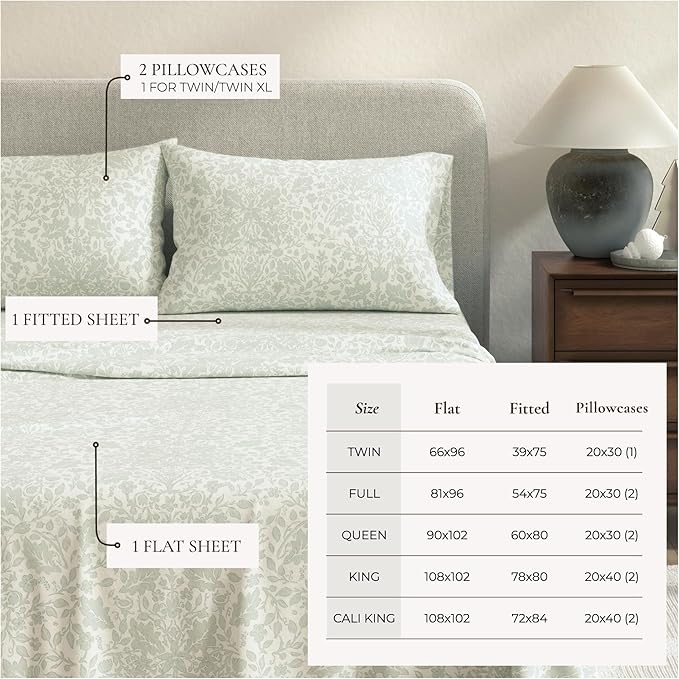 Great Bay Home Flannel Sheet Set Queen Size - 100% Turkish Cotton, Double-Brushed, Winter Floral Bed Sheets - Ultra-Soft, Cozy, 4-Piece Bedding Set (Floral Castle)