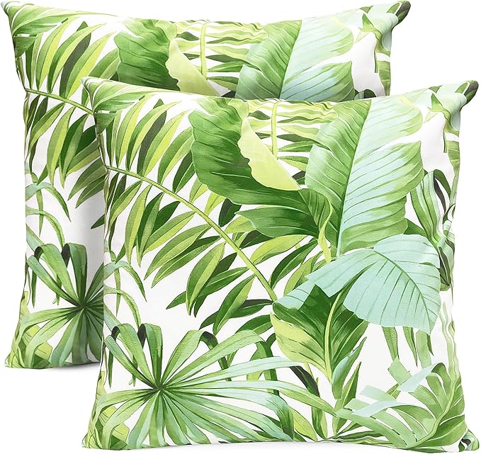 Decorative Throw Pillow Covers Set of 2 Green Leaves of Tropical Pillow Covers 18x18 inch Super Soft Short Plush Square Throw Pillows,Farmhouse Outdoor Pillow Covers for Couch Living Room