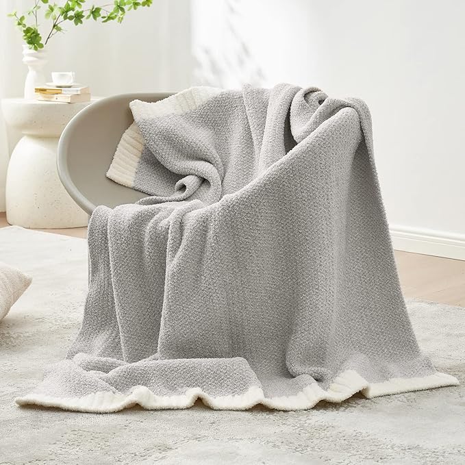 Snuggle Sac Heather Grey Throw XL Blanket for Couch, Super Soft Warm Blankets Cozy Knit Fuzzy Microfiber Throws Dupes for Sofa, Bed, Camping, Picnic, Heather Grey, 50x70 inches