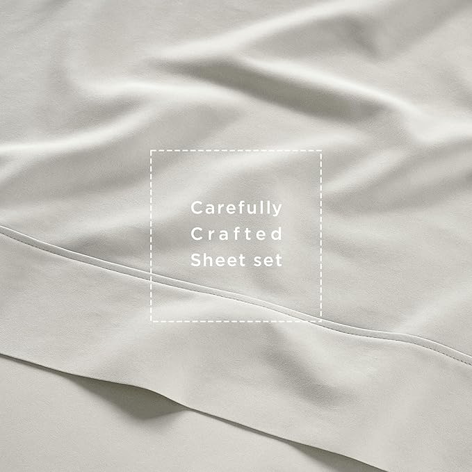 Threadmill Cotton Full Size Sheet set| 100% Cotton Sheets for Full Size Bed | Solid Sateen Full Bed Sheets Set with 16” Elasticized Deep Pocket | Soft Breathable 4-Piece Cooling Sheet Set | Light Grey