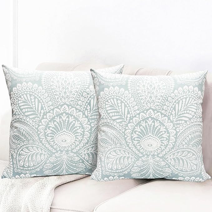 Decorative Throw Pillow Covers Set of 2 Light Blue Retro Pillow Covers 18x18 inch Super Soft Short Plush Square Throw Pillows,Farmhouse Outdoor Boho Pillow Covers for Couch Living Room