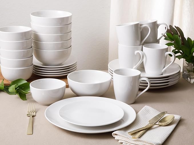 Gibson Home Zen Buffet Porcelain Dinnerware Set, Service for 6 (30pcs), White (Coupe)