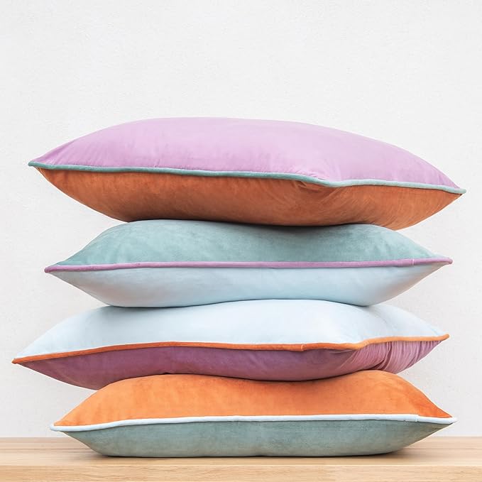 MONDAY MOOSE Decorative Throw Pillow Covers Cushion Cases, Set of 4 Soft Velvet Modern Double-Sided Designs, Mix and Match for Home Decor, Pillow Inserts Not Included (22x22 inch, Purple/Teal)